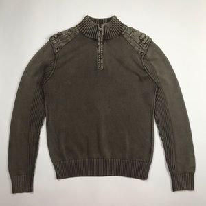 Buckle Black Military Style Slim Fit Sweater